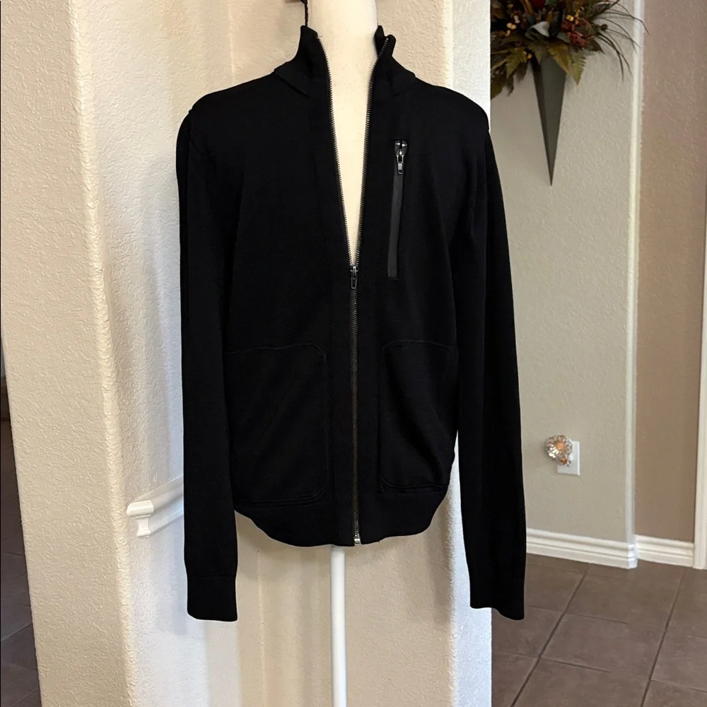 Banana Republic black knit zip up stylish sweater jacket size S